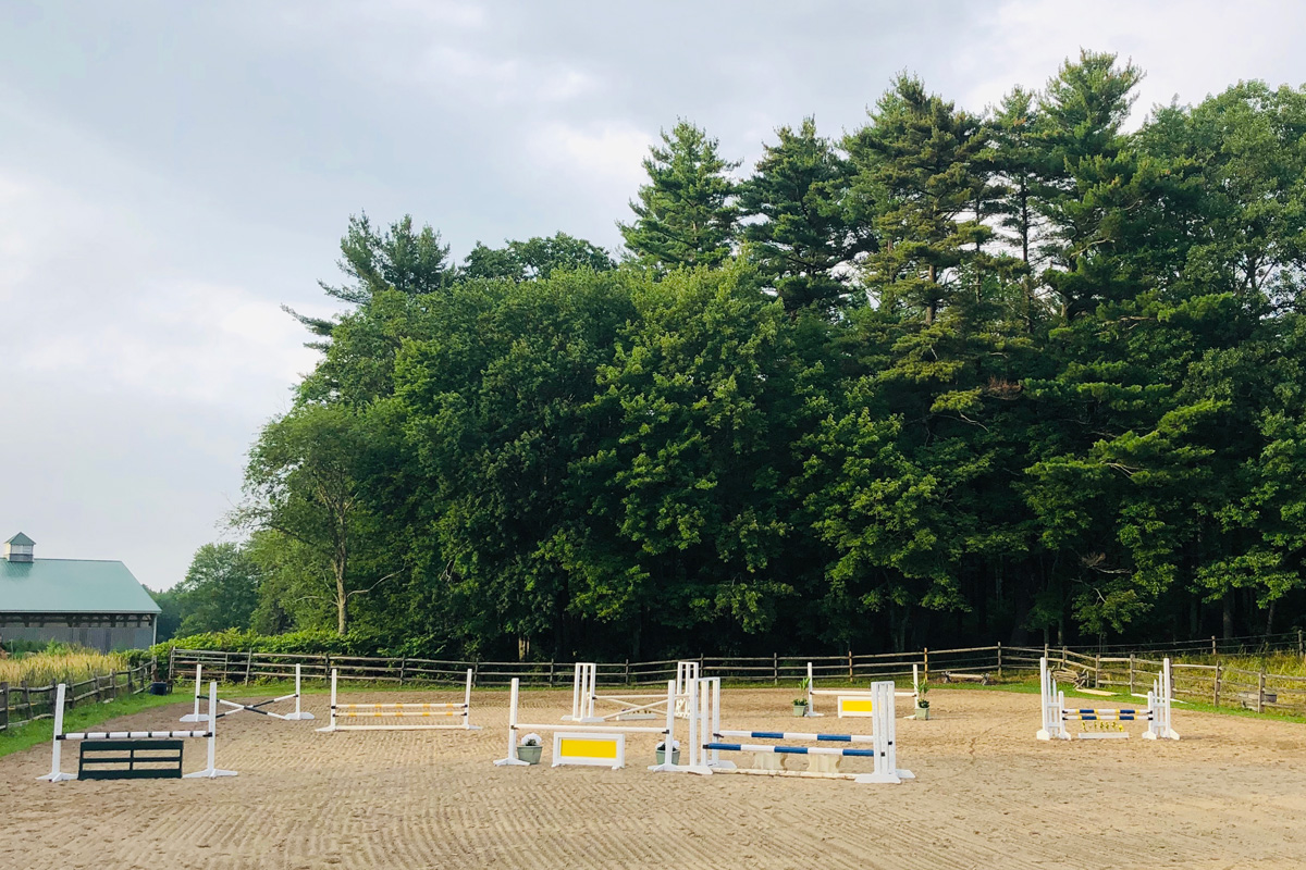 photo of the sand arena with jumps