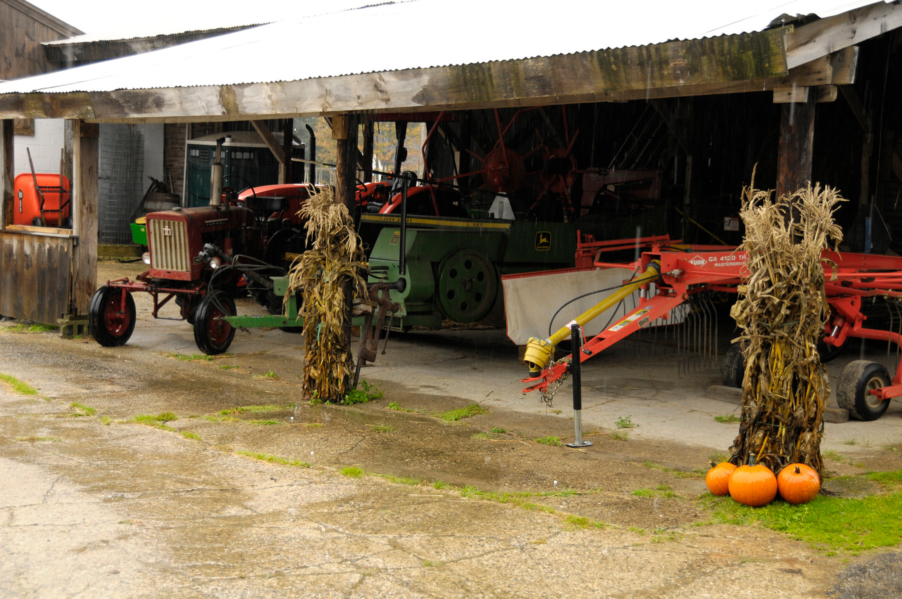 farm equipment with fall decorations